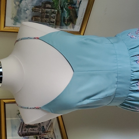 Pink Owl Robin's Egg Blue Floral Strappy Backless Sun Dress - Picture 14 of 14